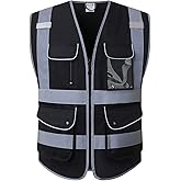 HATAUNKI Reflective Safety Vest for Men Women Mesh High Visibility Vest with 9 Pockets and Front Zipper Class 2 Work Vest Meets ANSI/ISEA Standards(Black-03, Medium)