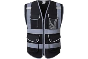 HATAUNKI Class 2 Retro-Reflection Safety Vests 9 Pockets and Front Zipper ANSI/ISEA 107-2015 (Black-03, Small)