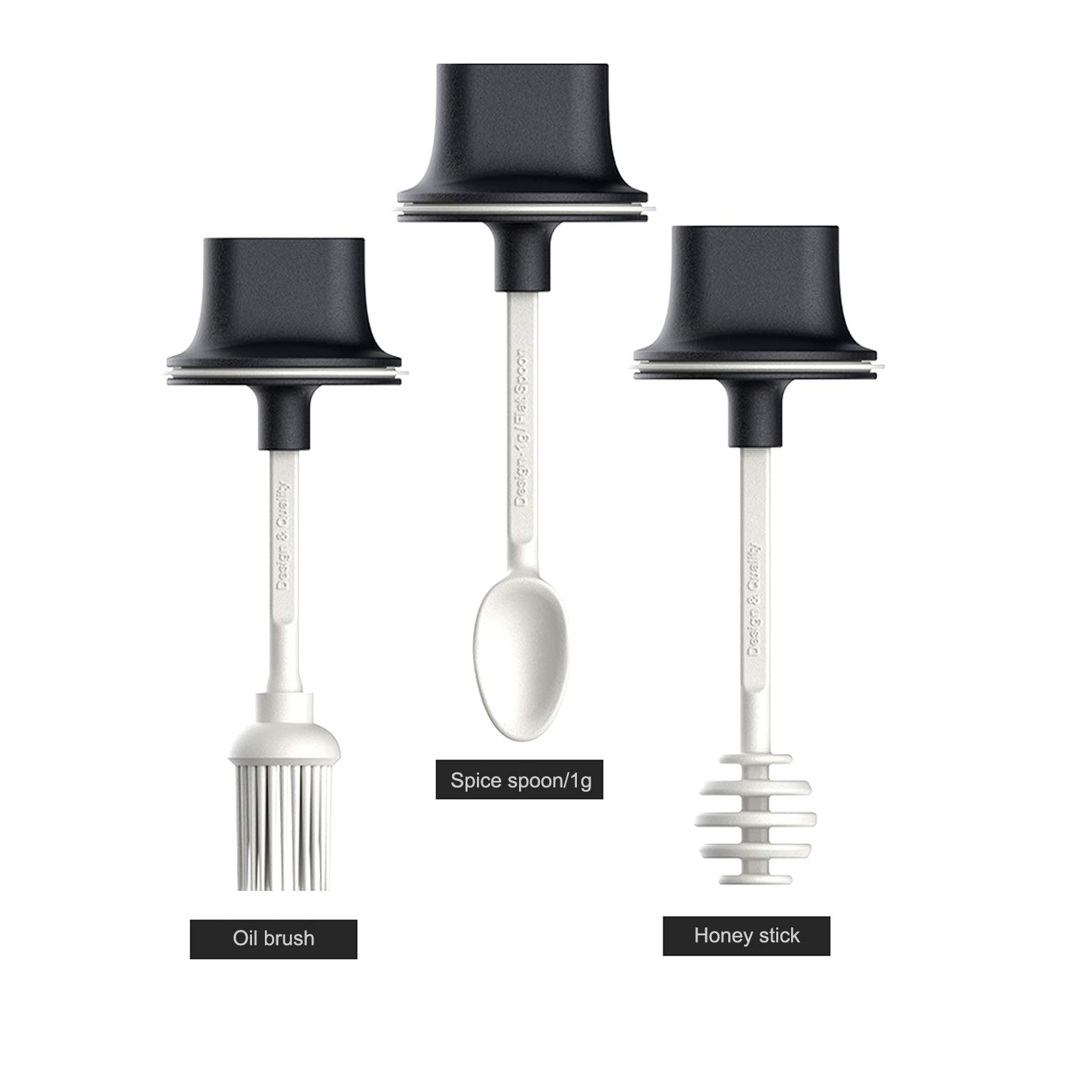 One-piece condiment bottle, spoon, brush, honey stick set of 3, suitable for kitchen and BBQ, sealed glass seasoning box, spice jar