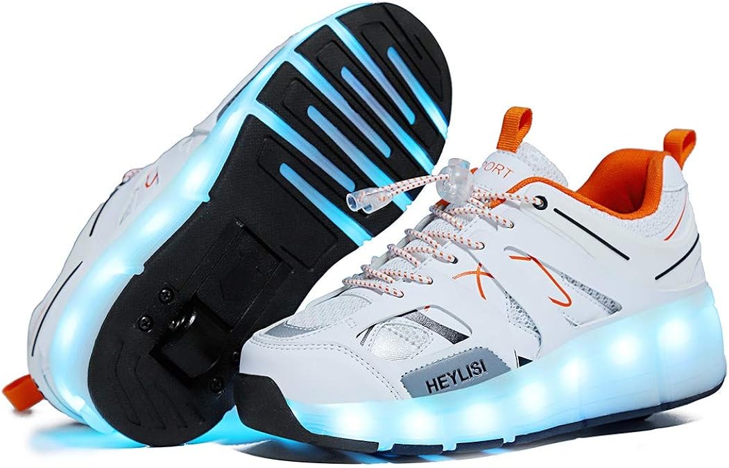SHANGN Zapatillas Con Ruedas Zapatos De Skate Con Ruedas Para Niu00f1as  Niu00f1os Zapatillas De Gimnasia,White-33