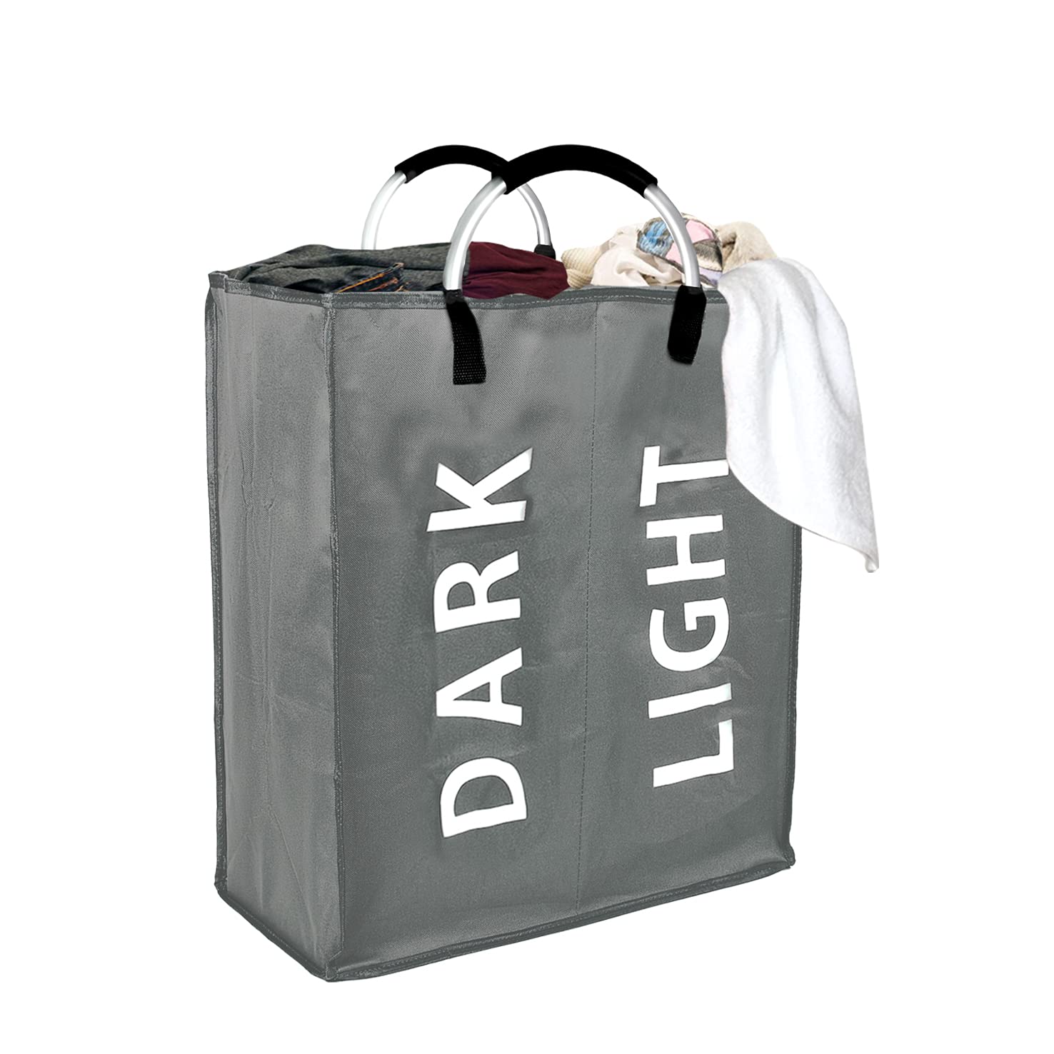 Accurate Double Laundry Bag, Collapsible Clothes Basket, Durable Fabric, Portable Folding Washing Bin, [ 52cm x 23cm x 52cm ] (GREY)