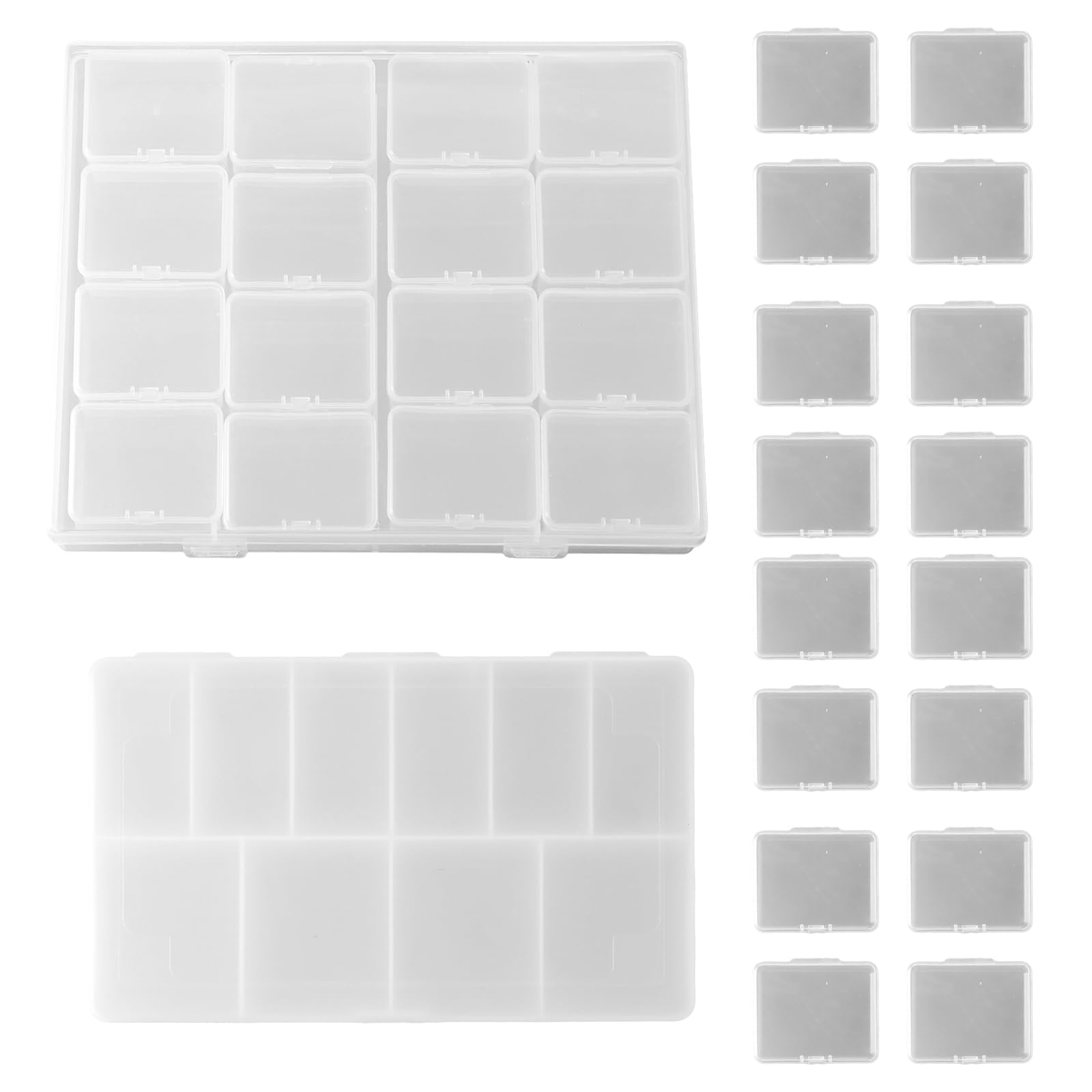 volumoon 2 Pack Snack Boxes, Snack Box with 16 Removable Compartments, Plastic Stackable Organizer Container with Adjustable Dividers, Clear Snack Storage Box for Travel, Picnic, Plane, School, Work