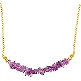 Amethyst Crystal Chip Necklace for Women, Gold Plated Dainty Gemstone Necklace, 16+2 Inch Adjustable Chain, Natural Amethyst Jewelry Gift