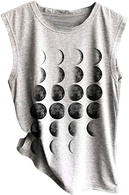Amazon Com Women Full Moon Phase Print Vest Casual Loose Top