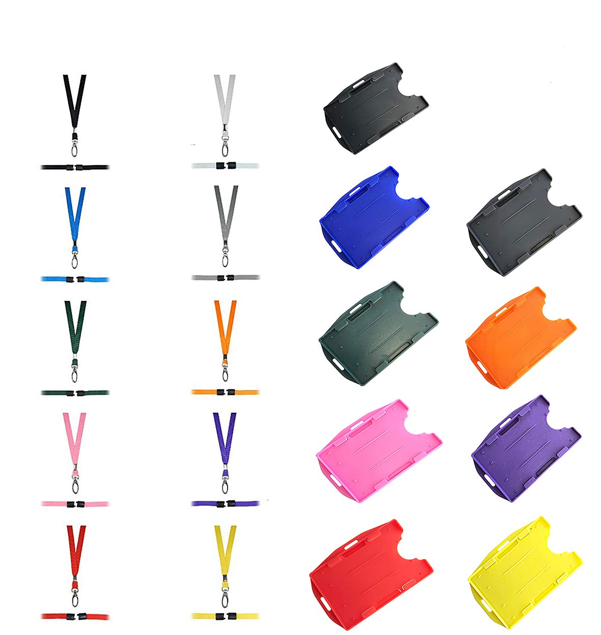 Double Sided ID Card Holder Dual Orientation (Pink) with Matching Colour Lanyard Metal Clip - Dual Purpose Badge Holder Landscape or Portrait from PCL Media Ltd