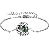 URONE Moss Agate Bracelet for Women 925 Sterling Silver Moon Bracelet Moss Agate Jewelry Gifts