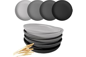 CAMBUY Wheat Straw Plates Black Dinner Plates Set 8 Pcs Services Lightweight Unbreakable Dinner Dishes for Kitchen Outdoor Ca