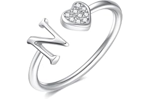 BRIJEWLIC 925 Sterling Silver Rings for Women Girls, Heart Initial Rings for Women Teen Girls Adjustable Letter Rings for Women Teen Girls Stackable Rings for Women Girls Gifts Jewelry