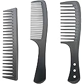 Professional Comb Set Black 3 Piece - Carbon Fiber Anti Static, Heat Resistant Comb-Fine, Wide Tooth Comb for Men and Women