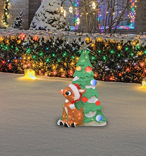 ProductWorks Product Works 70511_L2D Decoration, 50 Lights 32-Inch Pre-Lit Rudolph Tree Christmas Yard, Incandescent