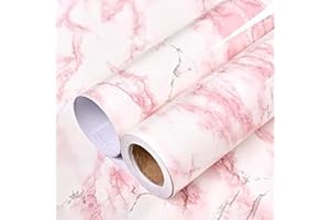 TILTIL Glossy White/Pink Marble Contact Paper for Countertop Granite Wallpaper 15.8"×78.7" Marble Peel and Stick Wallpaper Self-Adhesive Removable Wall Paper of Kitchen Waterproof Easy to Clean Vinyl Roll