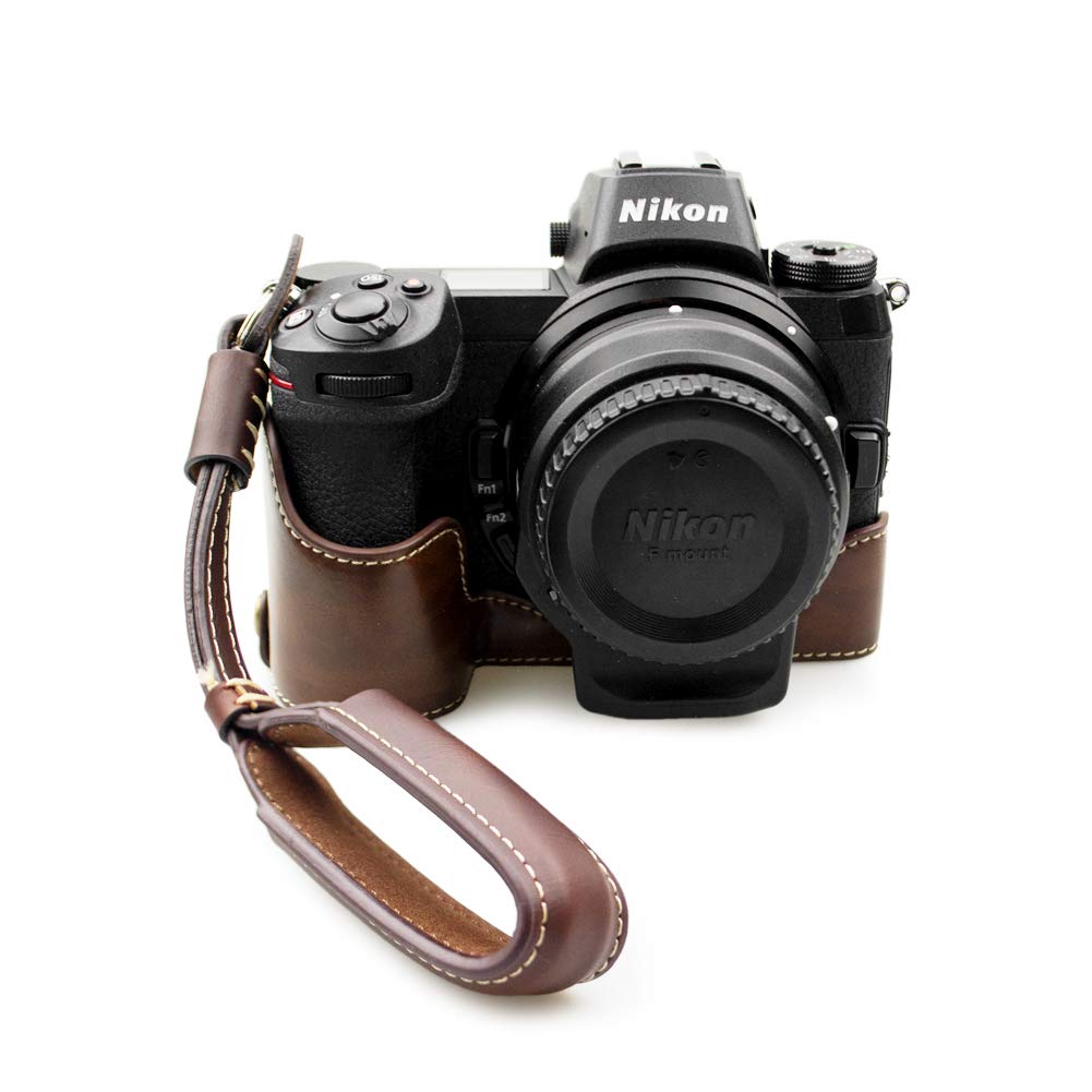 kinokoo Protective Case Compatible for Nikon Z6 / Z7 / Z6-2 / Z7-2 Camera Half Case - PU Leather Camera Case with Wrist Strap - Coffee