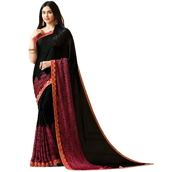 Women's Georgette Saree with Blouse Piece (Black)