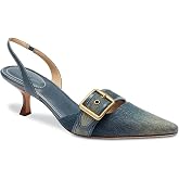 MKOPWOX Women's Slingback Kitten Heel Pumps Pointed Closed Toe Slip-On Buckle Low Heel Sandals with Ankle Strap Sexy Wedding Party Daily Dressy Pumps Shoes