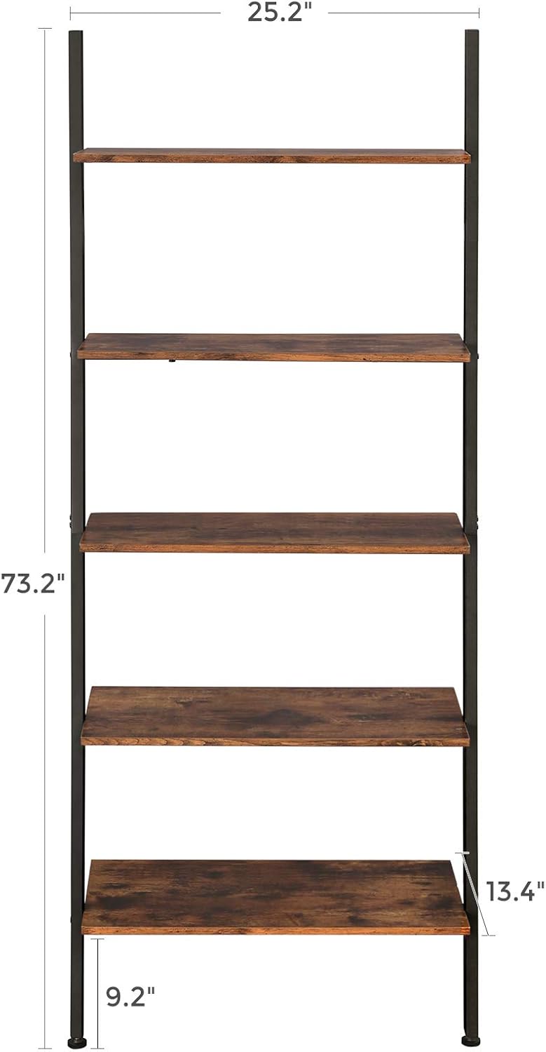 VASAGLE Alinru Ladder Shelf Leaning Shelf, 5-Tier Bookshelf Rack, for Living Room Kitchen Office, Stable Steel, Industrial Furniture , Rustic Brown ULLS46BX: Kitchen & Dining