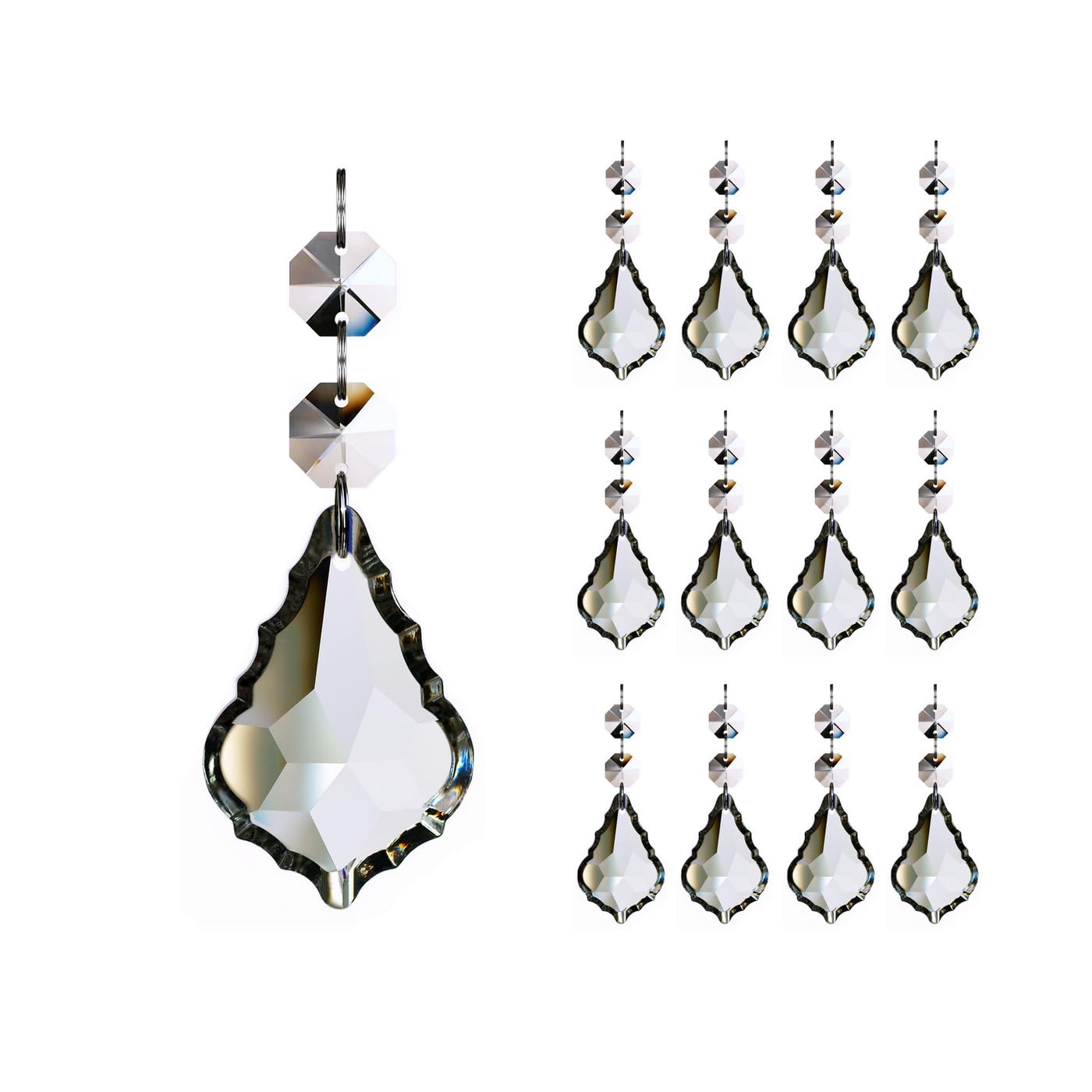 Photo 1 of 12pcs Maple Leaf Crystal Chandelier Prism Pendant Parts, 63mm Hanging Crystals Beads for Chandelier Wedding Decoration Clear