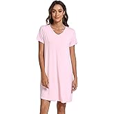 GYS Bamboo Viscose Women's Nightgowns Classic Short Sleeve V Neck Sleep Dress