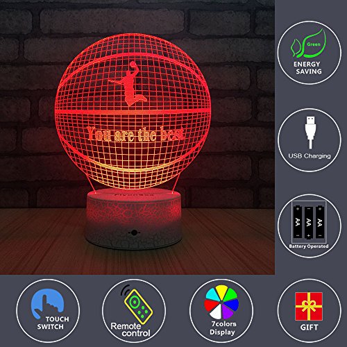 FlyonSea Basketball Beside 7 Colors Change + Remote Control with Timer Night Light Optical Illusion Lamp As a Gift Ideas for Boys or Kids