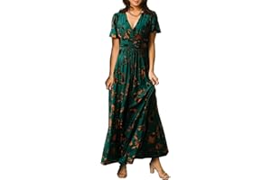 SIMPLEE APPAREL Simplee Women’s V Neck Velvet Maxi Dress Short Sleeve Empire Waist Long Formal Dress for Wedding Guest