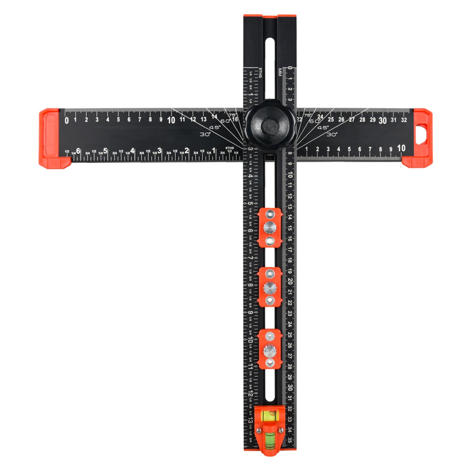 2-in-1 Drilling Positioning Ruler,Cabinet Hardware Jig (Black, 15inch)