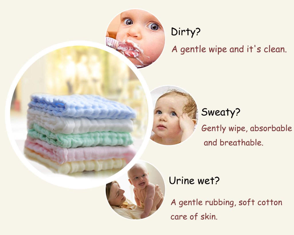 Baby Washcloths - Natural Organic Baby Newborn Face Towel Pure Muslin Cotton Washcloths Absorbent Baby Wipes - Soft Bath Towel for Sensitive Skin Baby Registry as Shower Gift 5 Packs by KRRAMEL