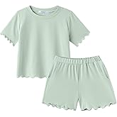 Arshiner Toddler Girls Clothes Ruffle Short Sleeves Crewneck Tops and Shorts with Pockets Cute Summer 2 Pieces Short Sets