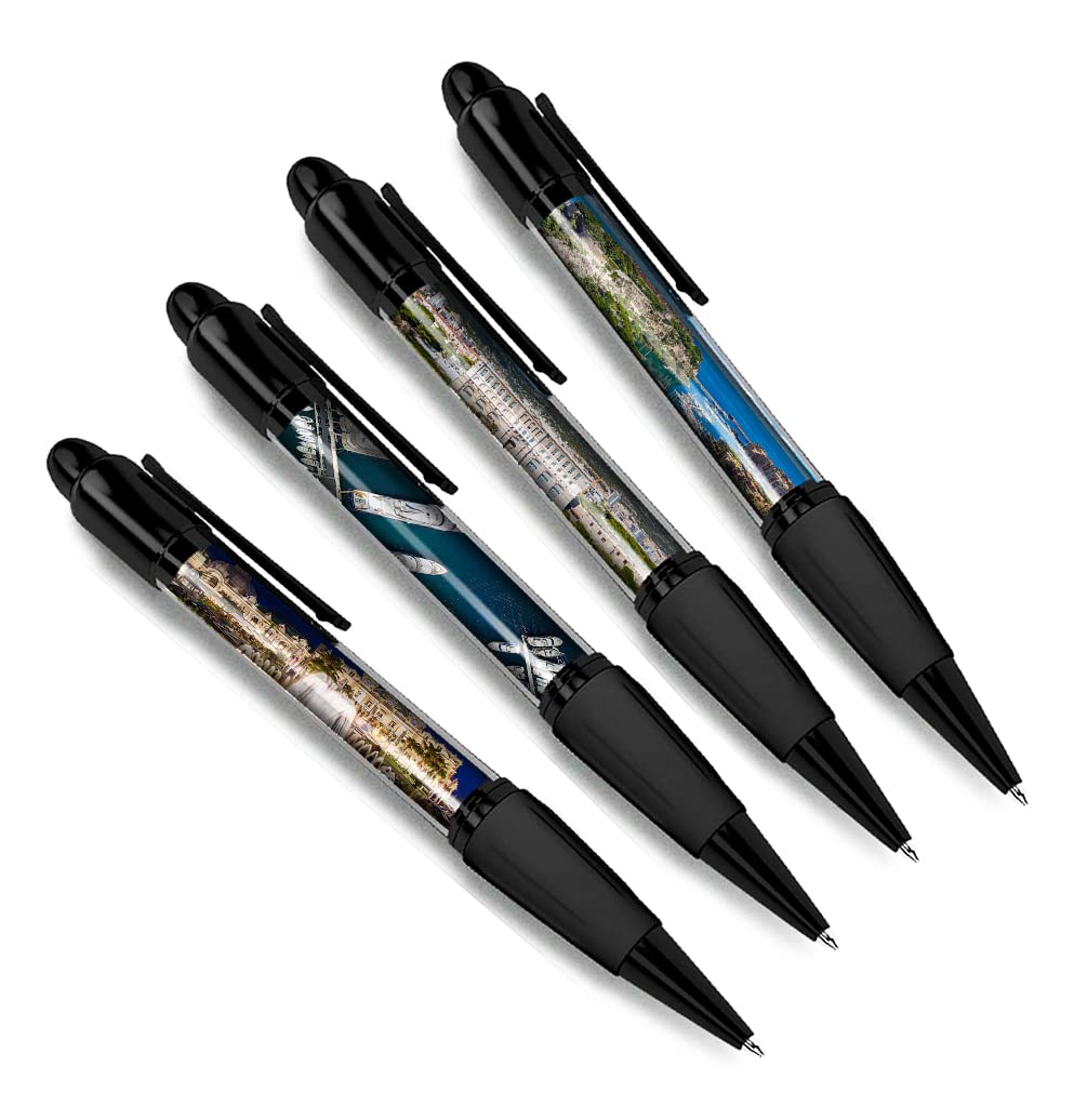 DV DESIGN Set of 4 Monaco Black Ballpoint Pens - Monte Carlo Country City European Holiday Travel Friends Boys Girls Men Women Theme Pen #79491