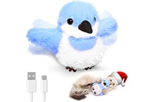Petbobi Flappy Bird Cat Toy - Realistic Interactive Cat Toy with Sparrow Bird Chirp Tweet Flapping Wings (Non-Flying Design), Rechargeable Motion-Activated Catnip Toys for All Breeds Kittens, Blue