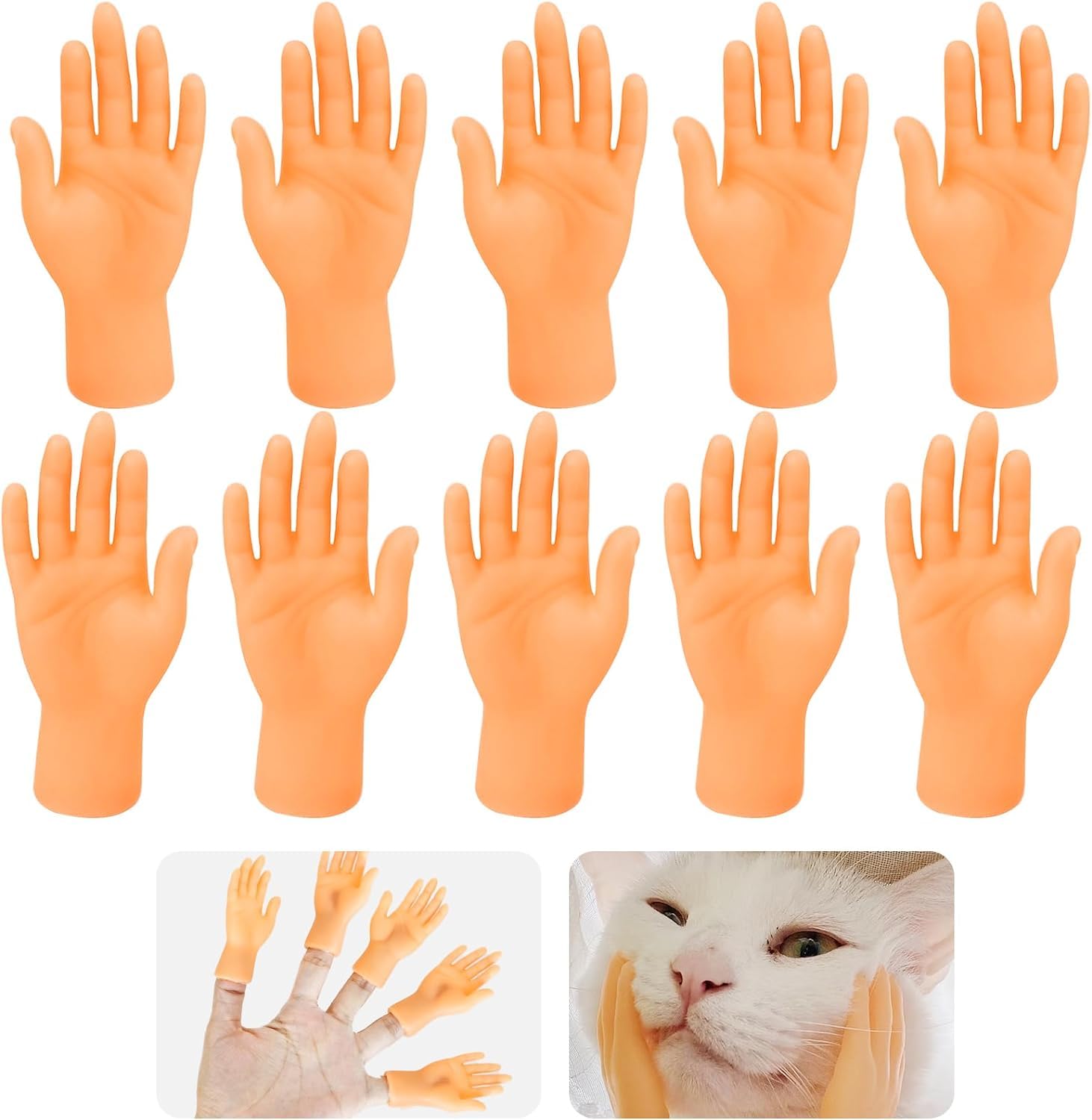 Annyswit 20 Pcs Tiny Hands 3 Style Rubber Small Mini Finger Hands Set Left Hand & Right Hand & Finger Puppet Funny Little Joke Game Toy Ideal for Cats Halloween Tricks Pets Games Party