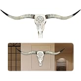Longhorn Wall Decor, Cow Skull Wall Decor, 70-Inch Longhorn Skull Wall Sculpture, Bull Longhorn - Brown Leather Horn decor Faux Taxidermy Head Wall Hanging, Large Bull's Head Farmhouse Decor, White