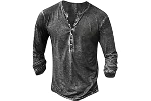 AMXYFBK Men's Distressed Henley Shirts Vintage Long Sleeve Button Down Tops Casual Washed Basic T-Shirt