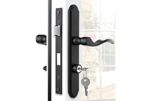 MaxxGeek Flat Slot Storm Door Handle Complete Set, Mortise Keyed Lever Mount Latch with Deadbolt for Screen and Storm Doors (Matte Black)