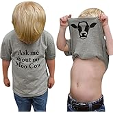 MODNTOGA Baby Boy Ask me About My moo Cow Shirt Little Cowboy Short Sleeve Top Toddler Kid T-rex Ranch T-Shirt Funny Dino Tee