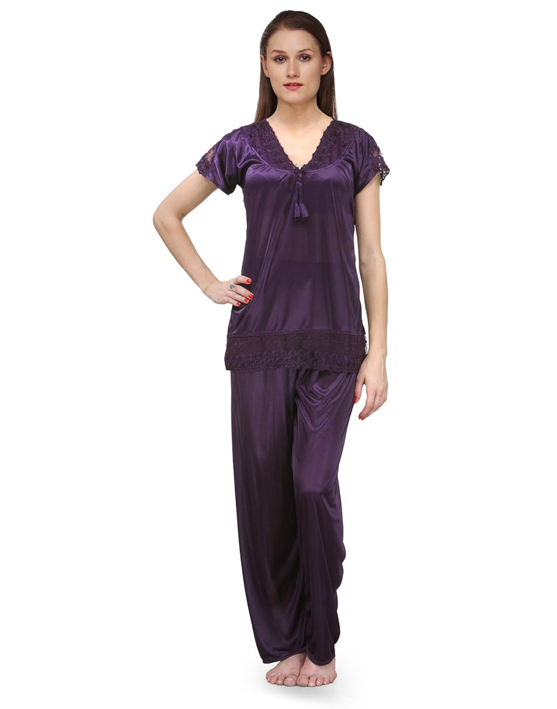 fashigo women's satin top and pyjama night suit (free size)