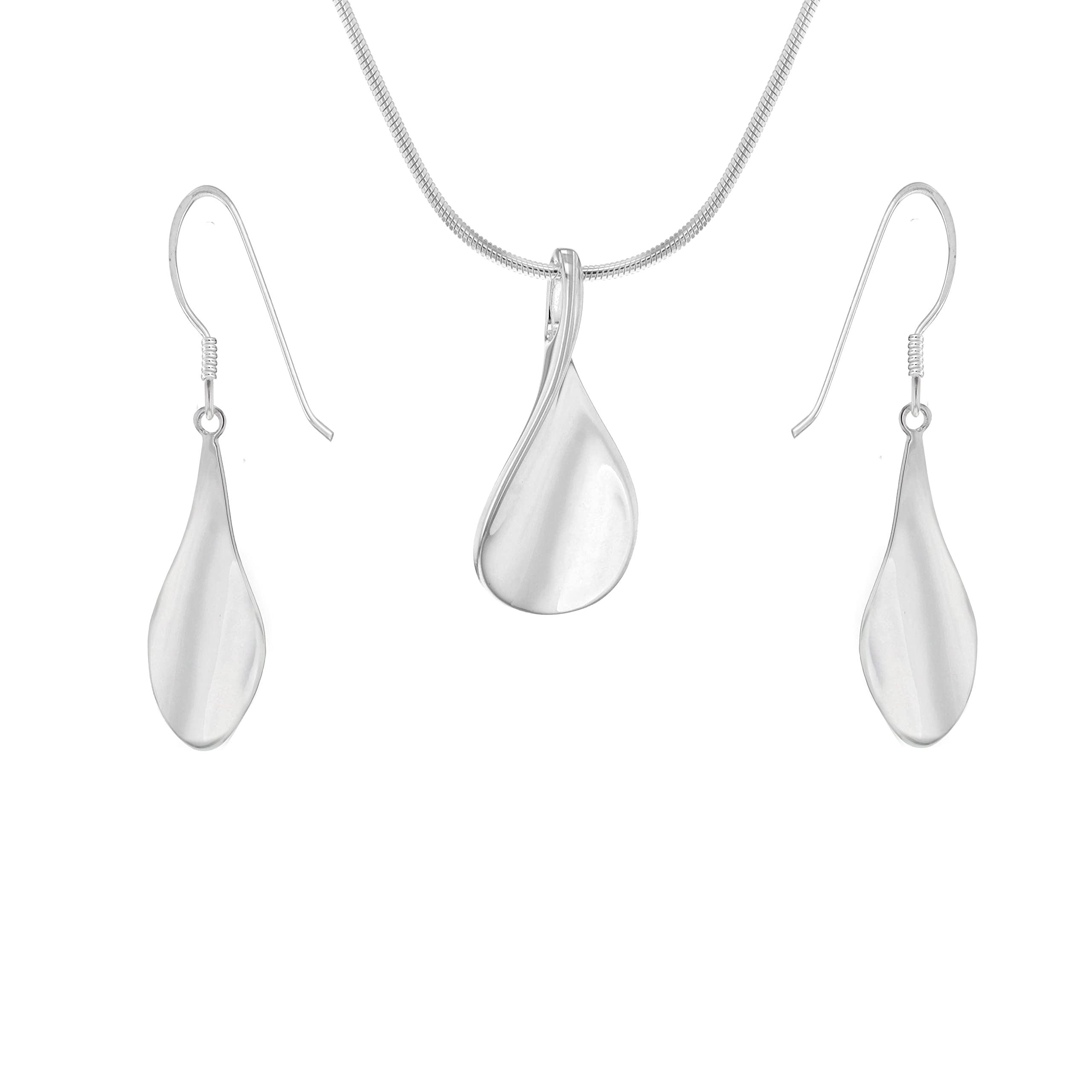 Tuscany Silver Women's Sterling Silver Twisted Teardrop Set of Earrings and Pendant on Snake Chain of 46 cm/18 inch