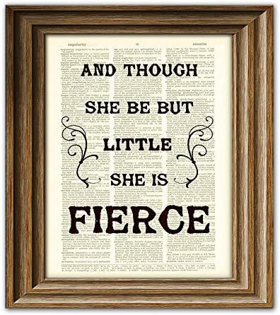 Though She Be But Little She Is Fierce Shakespeare Quote Upcycled Vintage Dictionary Page Book Art Print
