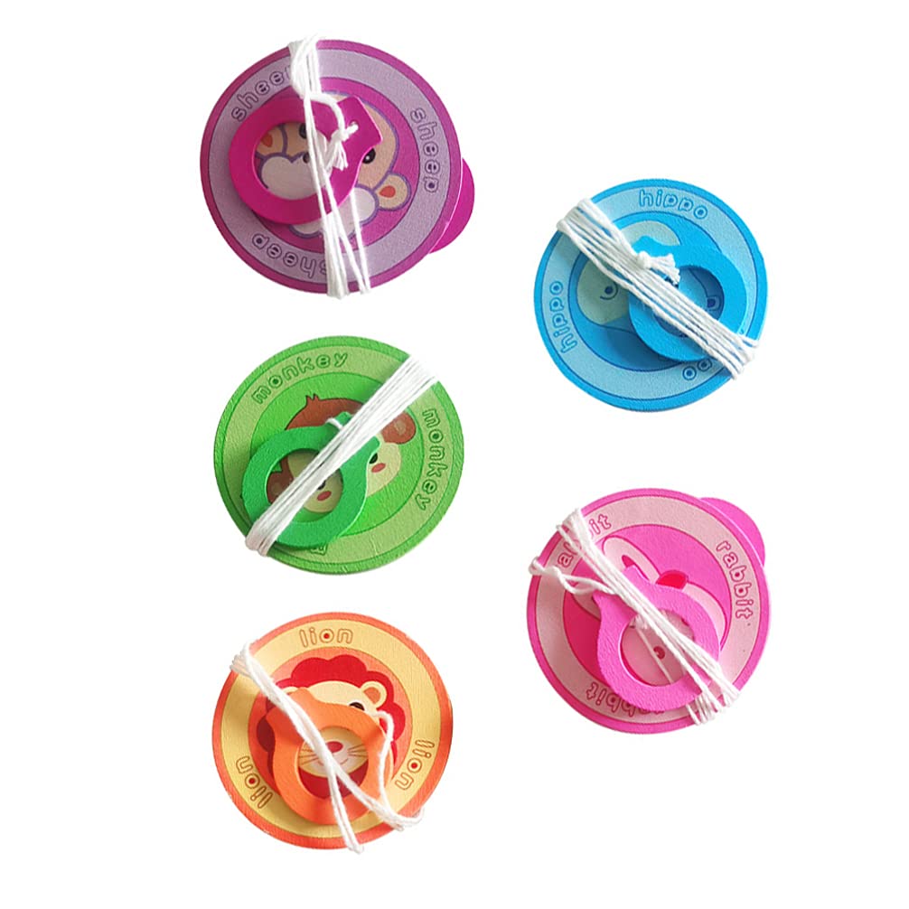 Toddmomy 5PCS Wooden Pull String Spinning Top Fidget Spinners Flying Toys Pull String Whirligig Spinning toy Twirler Gyro Toy Halloween Xams Party Favor