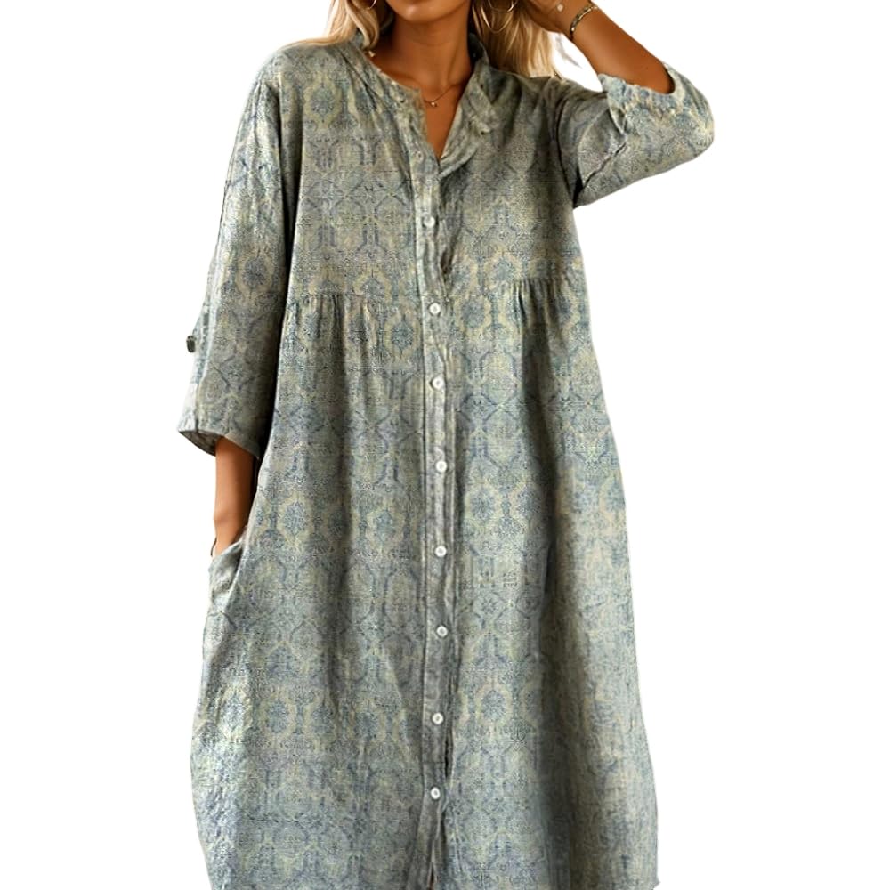 Akivide Women's Summer Boho Floral Print Button Down Shirt Dress with ...