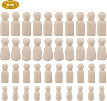 Buygoo 50pcs Wooden Peg Dolls Unfinished Women Men Wooden Peg
