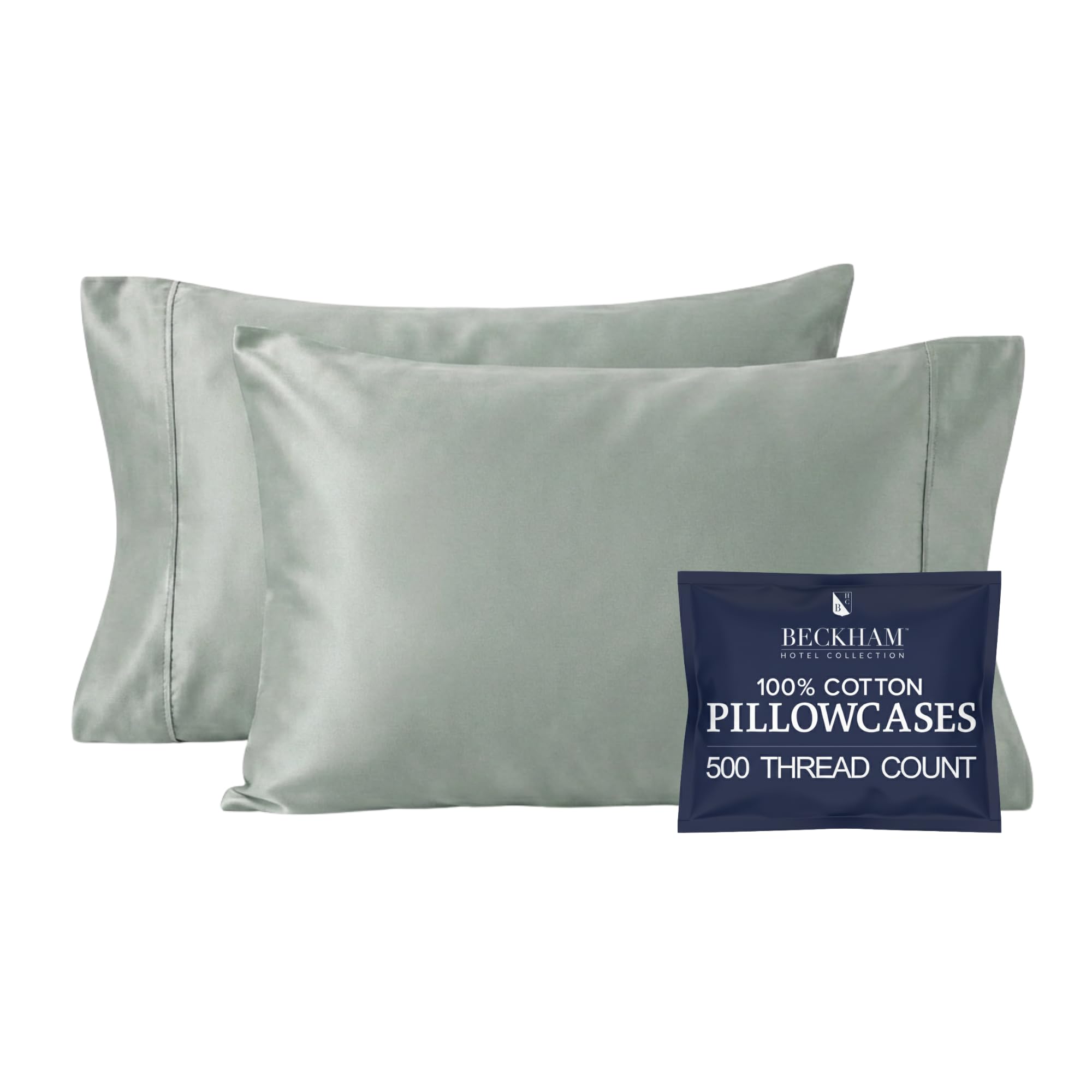 Photo 1 of ***PARTIAL SET, Only 1 *** Beckham Hotel Collection Pillowcases King Size Set of 2, Cool Touch Cotton Sateen Fabric, 500TC, Silky Smooth & Soft, Open End, Aqua Gray
