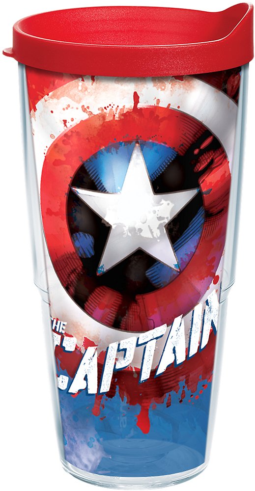 Tervis Marvel - Captain America Tumbler with Wrap and Red Lid 24oz, Clear
