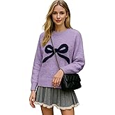Quzak Cute Bow Sweaters for Women Long Sleeve Cozy Pullover Fall Winter Y2K Tops Aesthetic Clothes Outfits