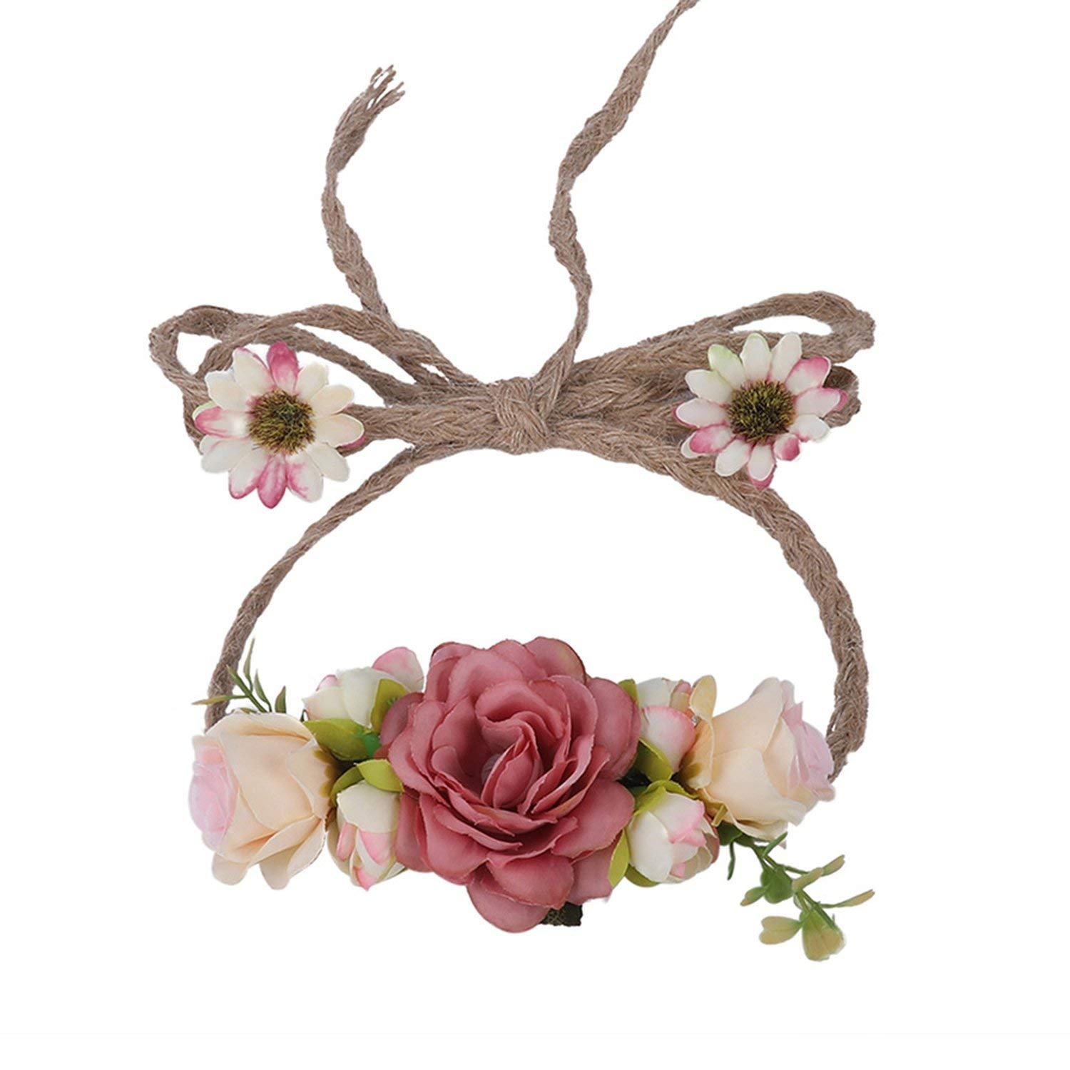 Bridal Bohemian Style Rose Flower Crown Headband Quality Wreath Women Hair Accessories Beach Garlands Headdress,32D