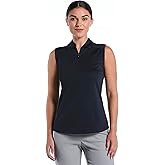 PGA Tour Womens Airflux Sleeveless Quarter Zip Golf Polo Shirt Moisture-Wicking Fabric