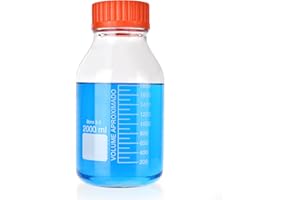 Kestun 1 Pieces 2000ml Wide Mouth Graduated Round Reagent Bottle,Borosilicate 3.3 Glass Bottle,Media Storage Bottle With GL80 Orange Polypropylene Screw Cap