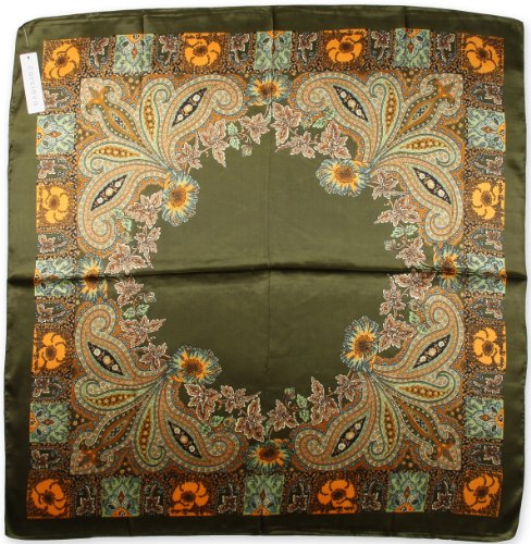 corciova 100% Polyester Silk Feeling 35" Kerchief Neck Scarf for Women Totem Olive