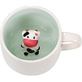 Ewaymado 3D Coffee Mug Baby Cow Inside Cup,Cute Handmade Animal Figurine Ceramics Teacup,Christmas,Birthday,Mother's Day Gifts for Friends Family or Kids,Best Cocoa Cups Couples Mugs (White Cow)