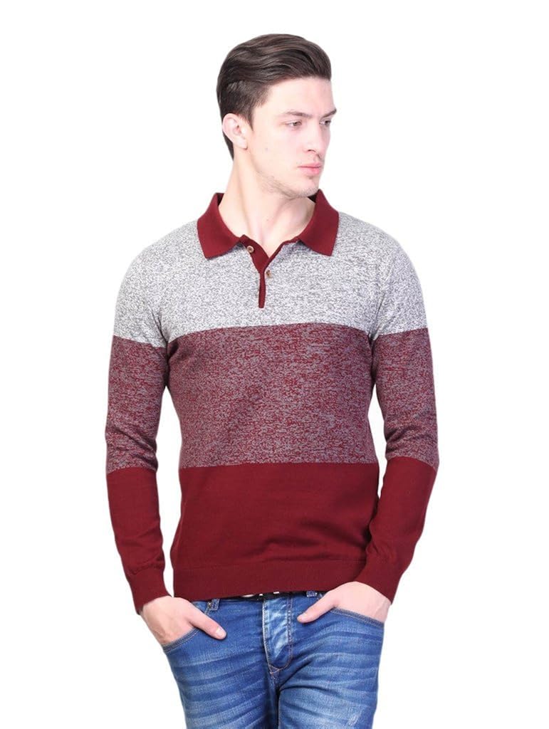 men's polo neck full sleeves striped cotton autumn winter t-shirt
