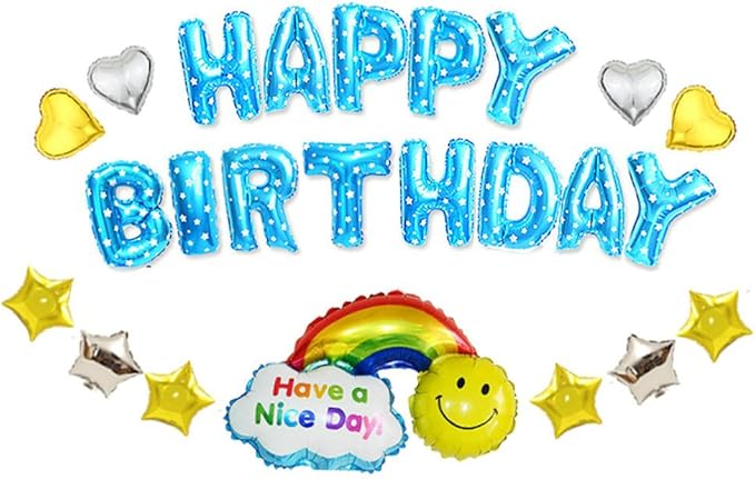 Amazon Smile Party Happy Birthday超大きいな笑顔な虹アルミ風船誕生日風船セット ローマ字 虹笑顔 心タイプ 星 手動空気入れスティック ブルー 風船 バルーン ホビー Amazon Smile Party Happy Birthday超大きいな笑顔な虹アルミ風船誕生日風船セット ローマ字 虹笑顔 心タイプ 星 手動空気入れスティック ブルー 風船 バルーン ホビー