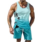 GORGLITTER Men's Short Sets Hawaiian Sleeveless Tank Tops 2 Piece Summer Outfit Beach Vacation Clothing Sets
